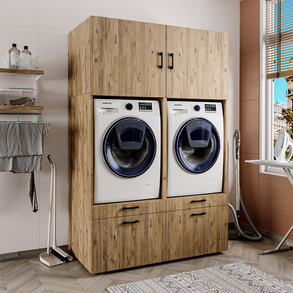 Roomart  Waschmachinen Doppelschrrank Überbauschrank (SERIE 2) - 2 Größenoptionen- HBT: 205 x 134 x 66,8 cm, HBT: 240 x 134 x 66,8 cm, in 3 Farben