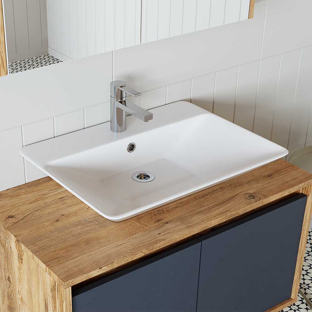 Vasque Roomart avec meuble sous vasque 85 cm • Blanc • Chêne blanc • Chêne anthracite 