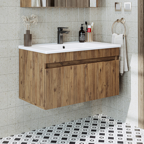 Roomart ATRIA Waschtisch 85 cm – Waschbecken mit Unterschrank, Badmöbel-Set in 4 Farben