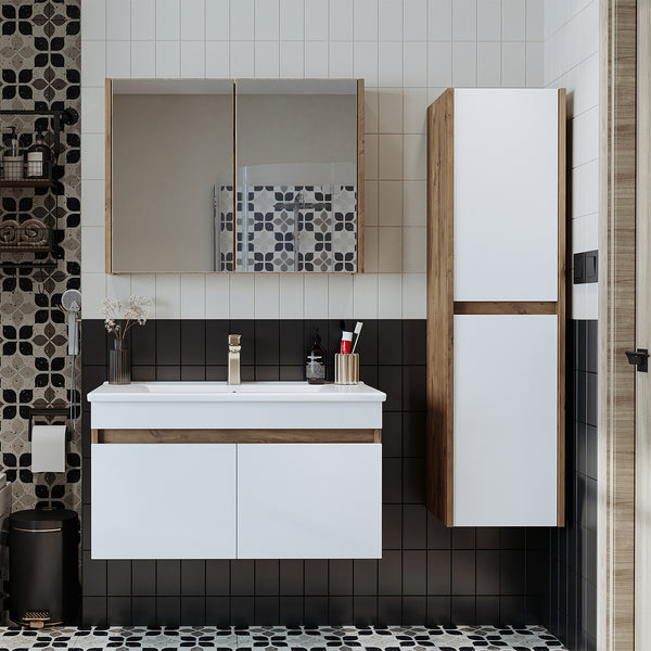 Roomart 4-teiliges Badmöbel-Set ATRIA, 85 cm, mit Spiegelschrank und Hochschrank, in 4 Farben