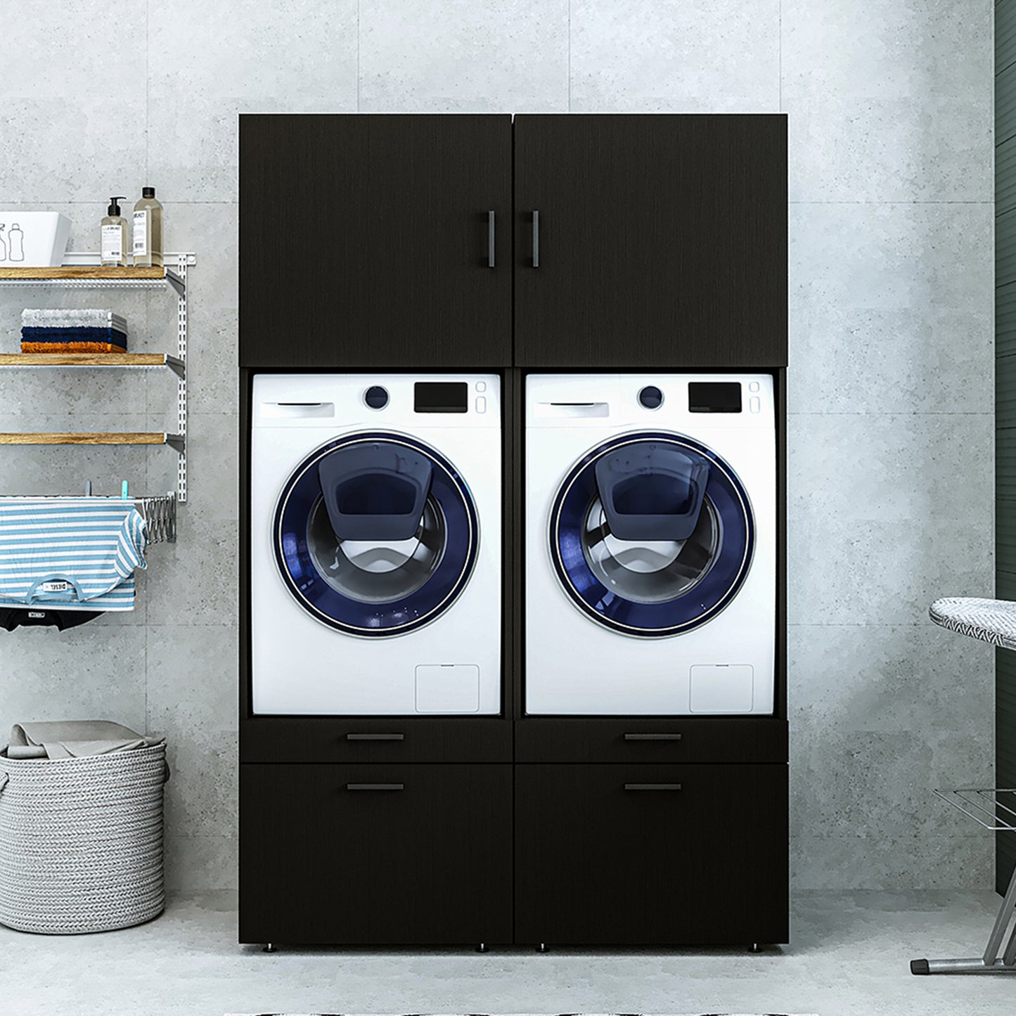 Roomart  Waschmachinen Doppelschrrank Überbauschrank (SERIE 2) - 2 Größenoptionen- HBT: 205 x 134 x 66,8 cm, HBT: 240 x 134 x 66,8 cm, in 3 Farben