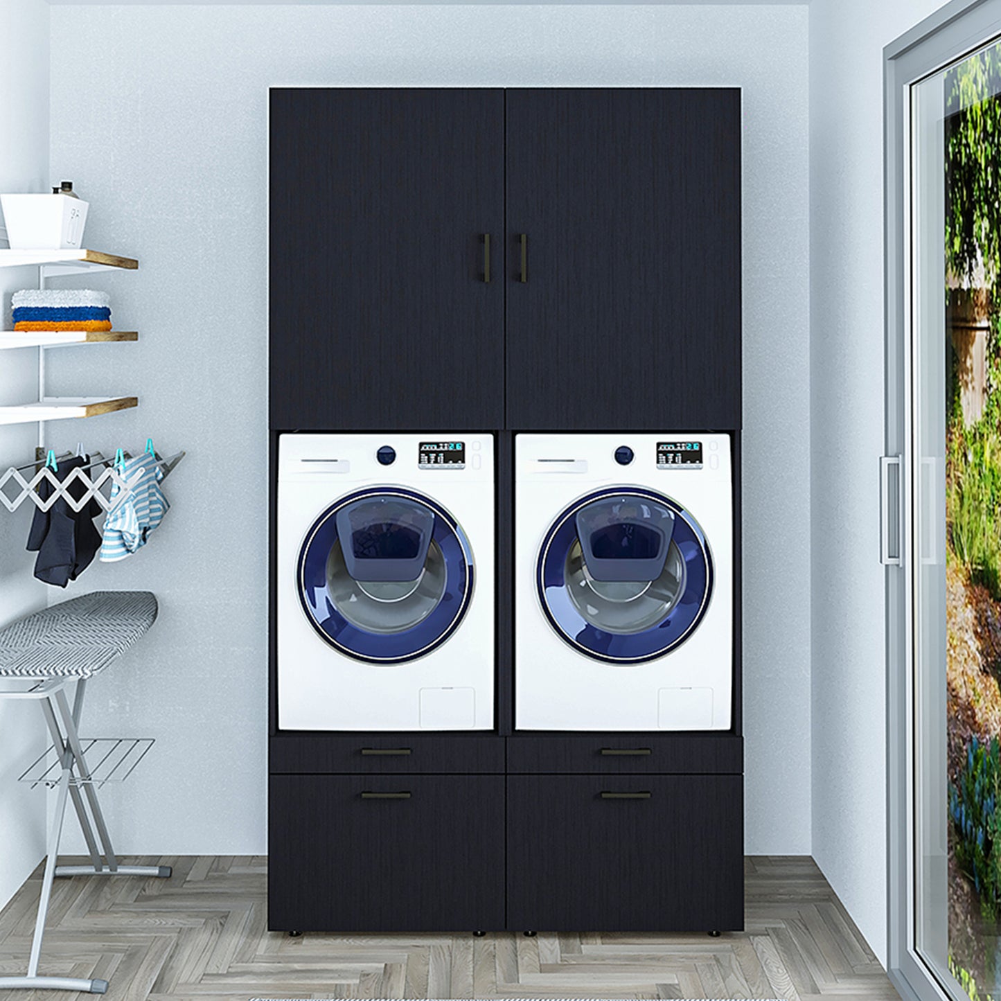Roomart  Waschmachinen Doppelschrrank Überbauschrank (SERIE 2) - 2 Größenoptionen- HBT: 205 x 134 x 66,8 cm, HBT: 240 x 134 x 66,8 cm, in 3 Farben