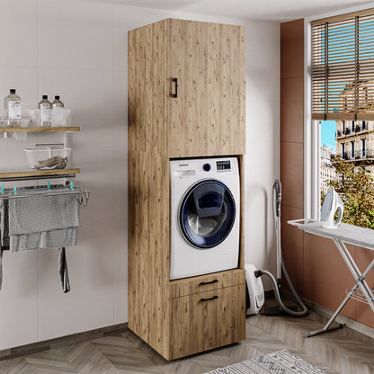 Roomart Waschmaschinenschrank mit Schrankaufsatz • mit Ausziehbrett • Weiß  • Schwarz eiche • Eiche