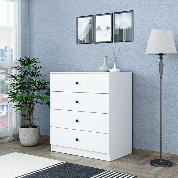 Roomart SIFO Mehrzweckschrank in Weiß – Schrank mit 4 Schubladen – Aufbewahrungsschrank für Wohnzimmer, Schlafzimmer, Esszimmer oder Büro – Modernes Design