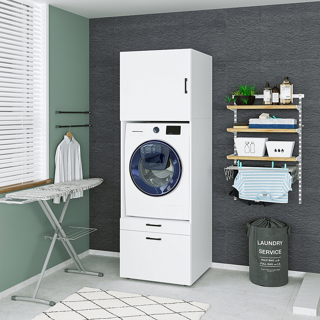 Roomart Waschmaschinenschrank mit Schrankaufsatz • mit Ausziehbrett • Weiß  • Schwarz eiche • Eiche