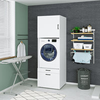 Roomart Waschmaschinenschrank mit Schrankaufsatz • mit Ausziehbrett • Weiß  • Schwarz eiche • Eiche