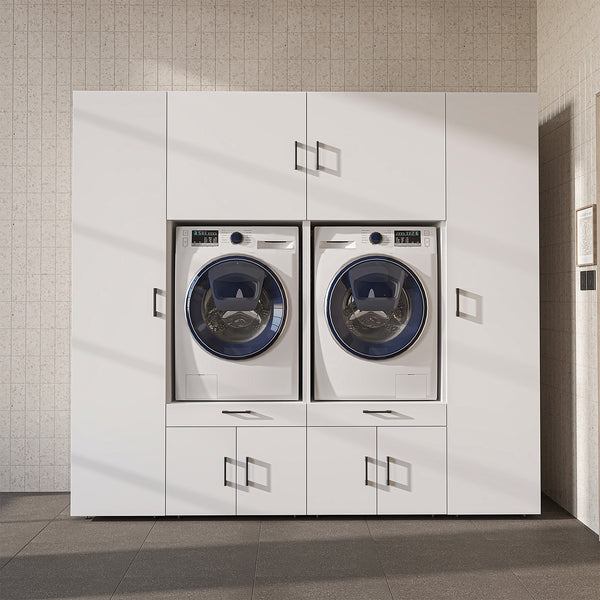 Roomart Waschmaschinenschrank SERIE 3, 224 cm, für 2 Geräte mit 2 Hochschränken und Ausziehbrettern, in 3 Farben