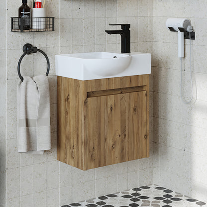 Roomart Waschtischunterschrank LEO mit Keramik-Waschbecken – Gäste-WC Badmöbel – Wasserhahn rechts
