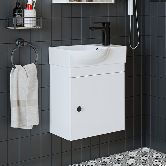 Waschbeckenunterschrank PUNTO in Weiß mit Keramikbecken, 46,5 cm breit