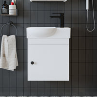 Roomart Waschtischunterschrank PUNTO mit Keramik-Waschbecken – Gäste-WC Badmöbel – Wasserhahn rechts