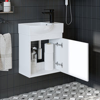 Roomart Waschtischunterschrank PUNTO mit Keramik-Waschbecken – Gäste-WC Badmöbel – Wasserhahn rechts