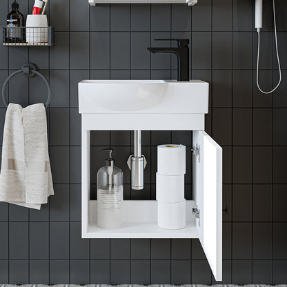 Roomart Waschtischunterschrank PUNTO mit Keramik-Waschbecken – Gäste-WC Badmöbel – Wasserhahn rechts