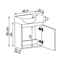 Roomart Waschtischunterschrank PUNTO mit Keramik-Waschbecken – Gäste-WC Badmöbel – Wasserhahn rechts