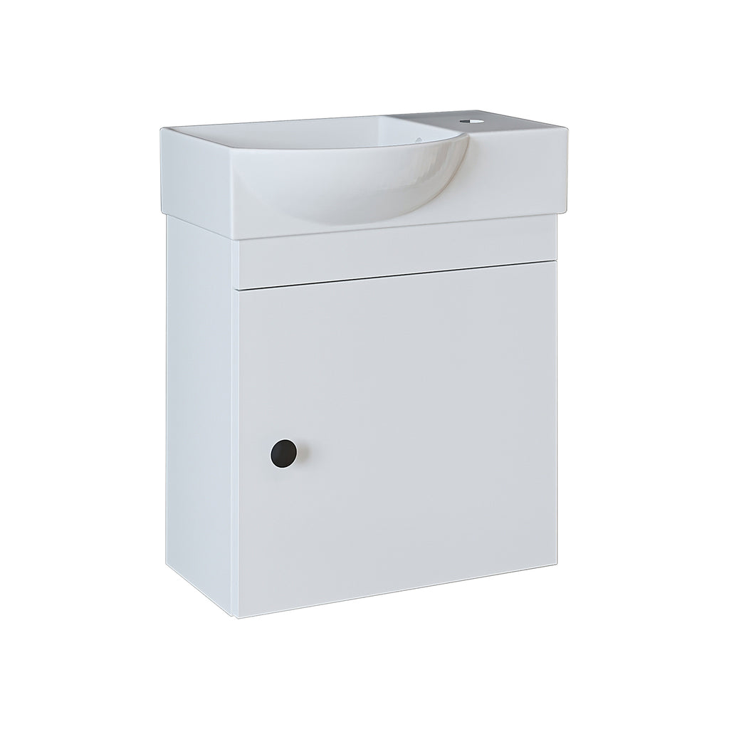 Roomart Waschtischunterschrank PUNTO mit Keramik-Waschbecken – Gäste-WC Badmöbel – Wasserhahn rechts