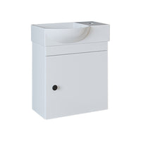 Roomart Waschtischunterschrank PUNTO mit Keramik-Waschbecken – Gäste-WC Badmöbel – Wasserhahn rechts