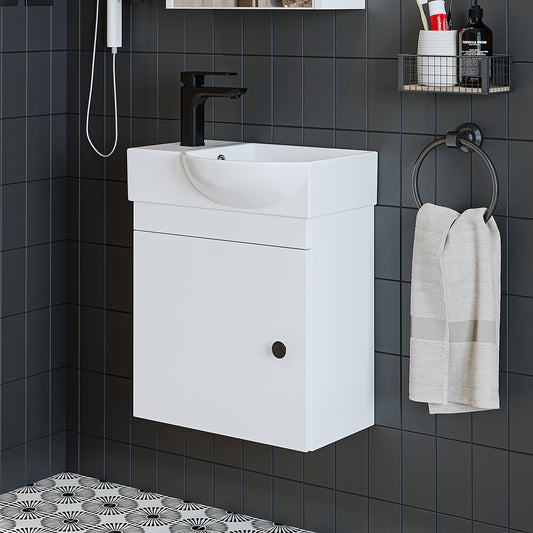 Waschbeckenunterschrank PUNTO in Weiß mit Hahnloch links, 46,5 cm breit
