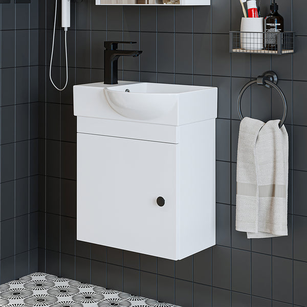 Roomart Waschbeckenunterschrank PUNTO, 46,5 cm, Hahnloch links, in 4 Farben