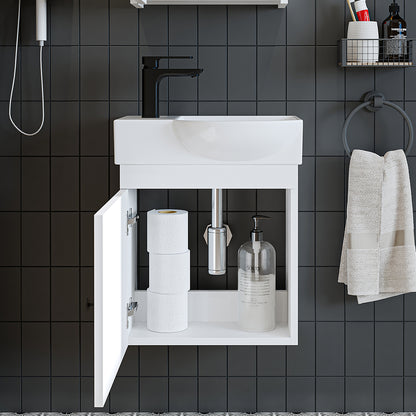 Roomart Waschtischunterschrank PUNTO mit Keramik-Waschbecken – Gäste-WC Badmöbel – Wasserhahn links