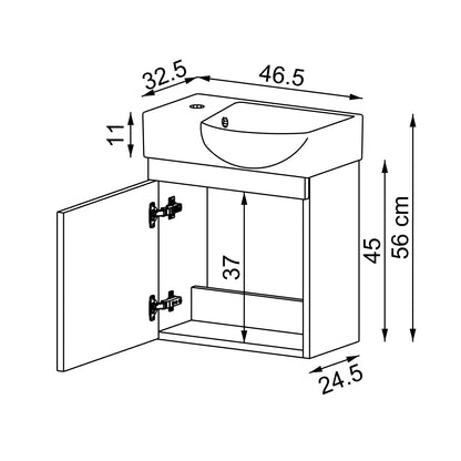 Roomart Waschtischunterschrank PUNTO mit Keramik-Waschbecken – Gäste-WC Badmöbel – Wasserhahn links