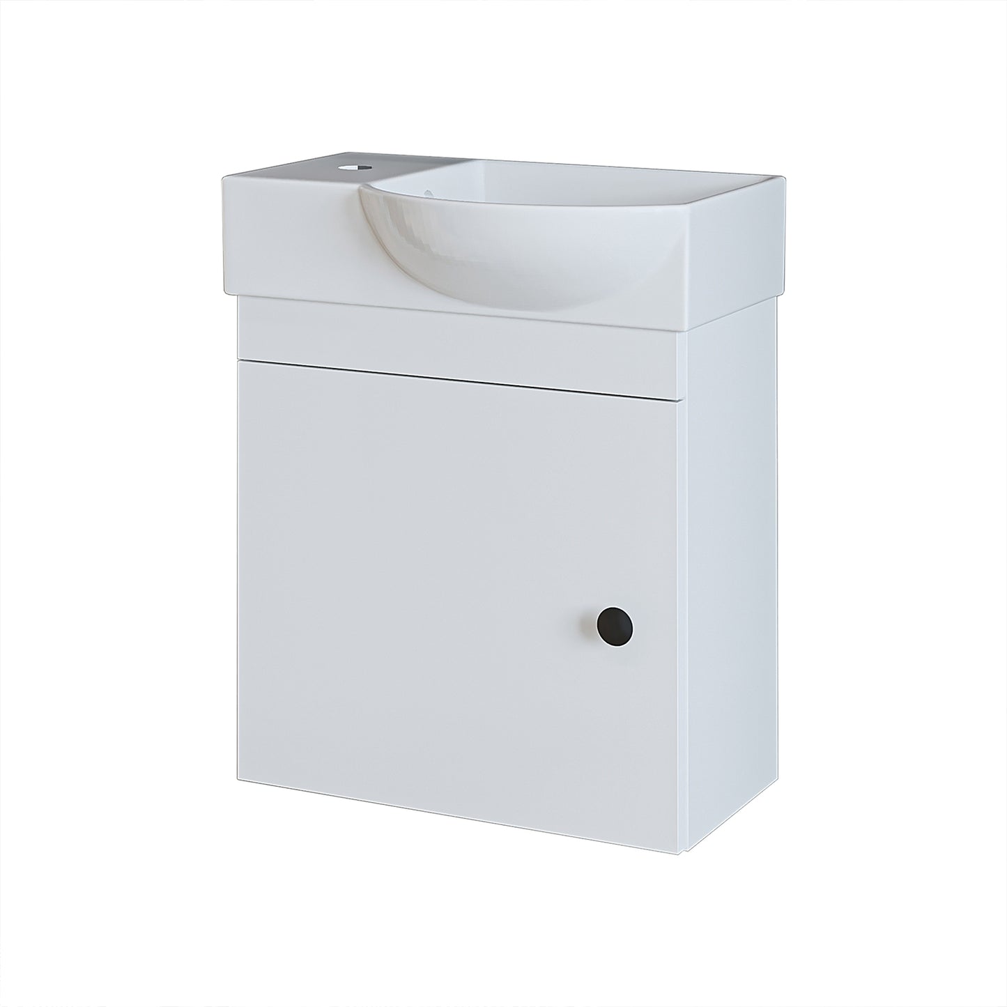 Roomart Waschtischunterschrank PUNTO mit Keramik-Waschbecken – Gäste-WC Badmöbel – Wasserhahn links