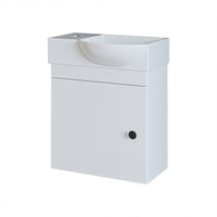 Roomart Waschtischunterschrank PUNTO mit Keramik-Waschbecken – Gäste-WC Badmöbel – Wasserhahn links