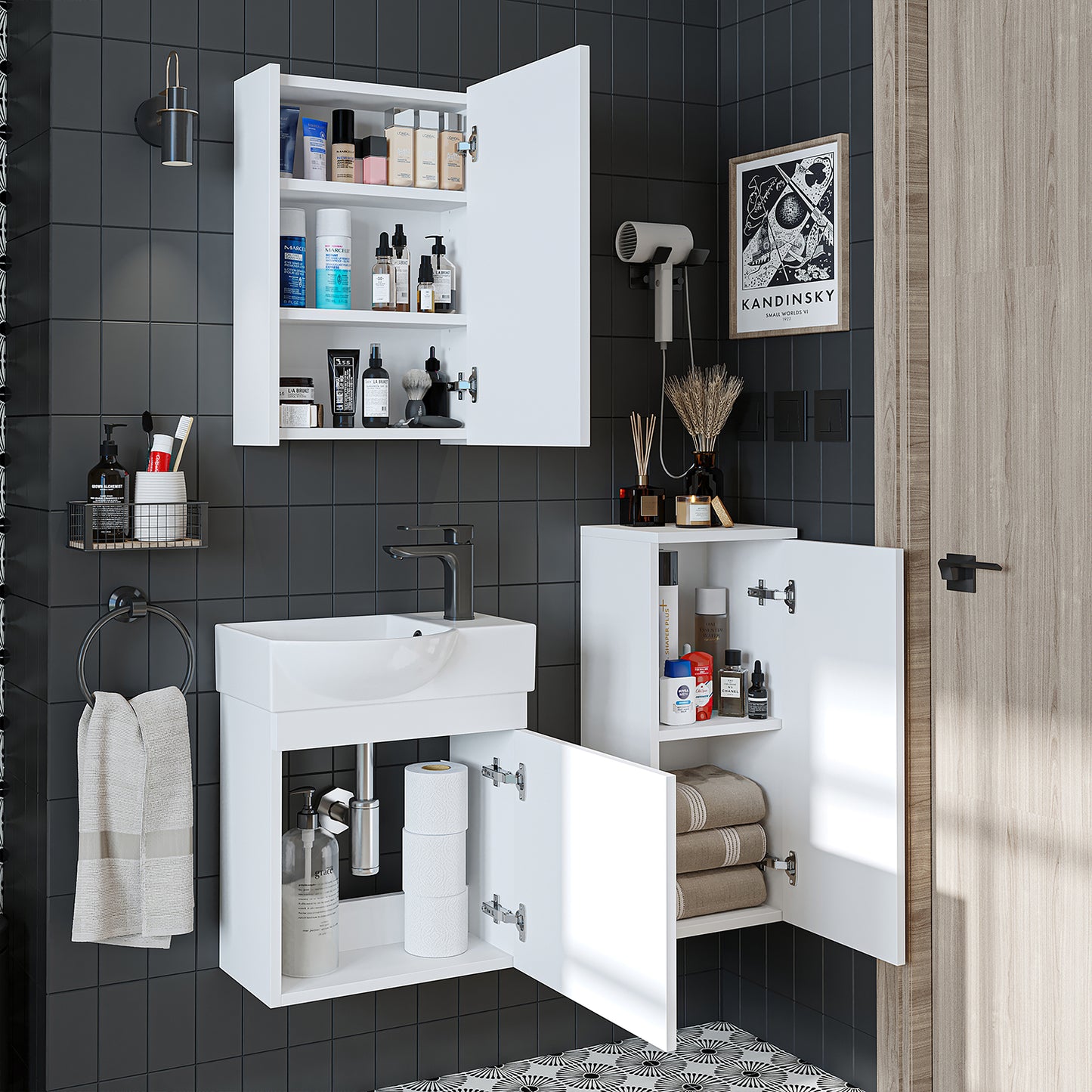 Badmöbelset • PUNTO • Unterschrank mit Waschbecken • Badezimmer Möbel • Gäste WC