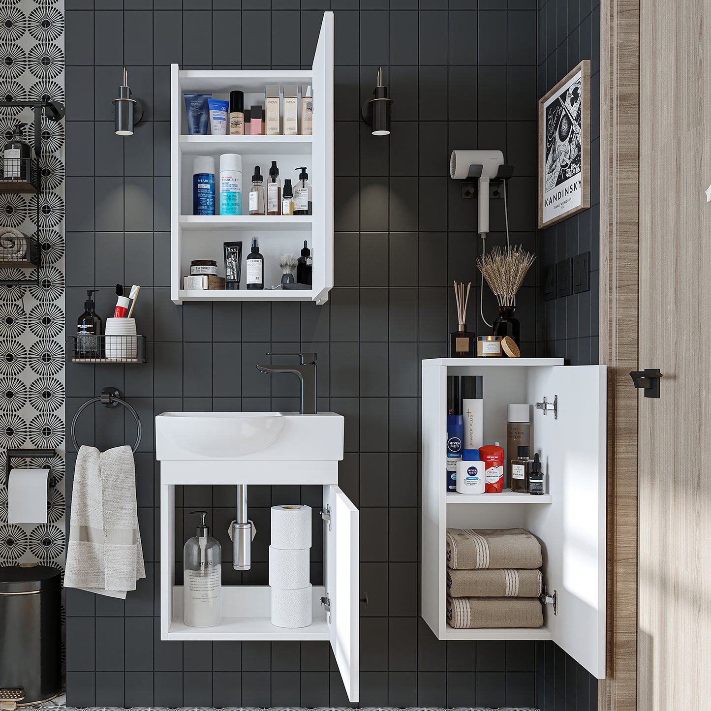 Badmöbelset • PUNTO • Unterschrank mit Waschbecken • Badezimmer Möbel • Gäste WC