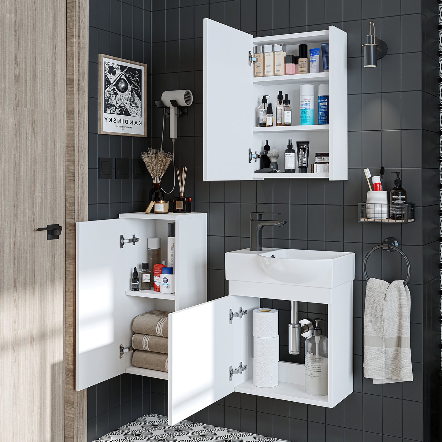 Badmöbelset • PUNTO • Unterschrank mit Waschbecken • Badezimmer Möbel • Gäste WC
