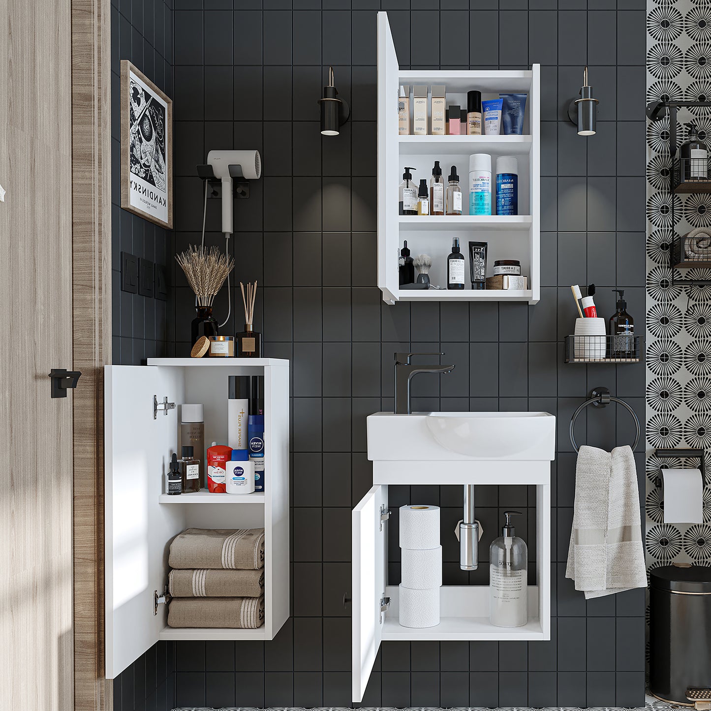 Badmöbelset • PUNTO • Unterschrank mit Waschbecken • Badezimmer Möbel • Gäste WC
