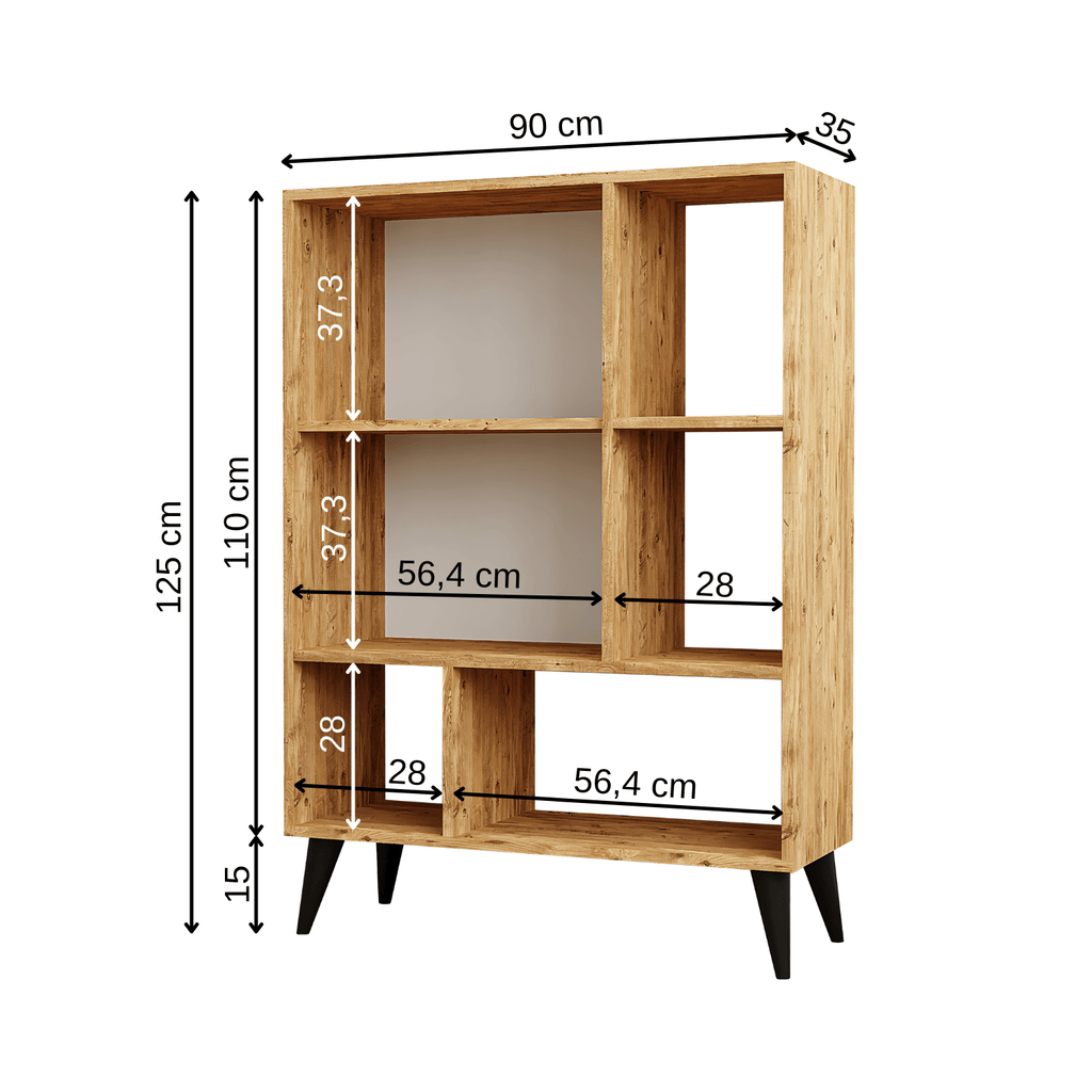 Roomart, Wohnzimmerschrank, Kommode, Aufbewahrungsschrank, Küchenschrank, Mehrzweckschrank mit Türen und Regalen, für Flur, Wohnzimmer, Schlafzimmer, Esszimmer, HBT: 125x90x35 cm, in Weiß-Eiche 