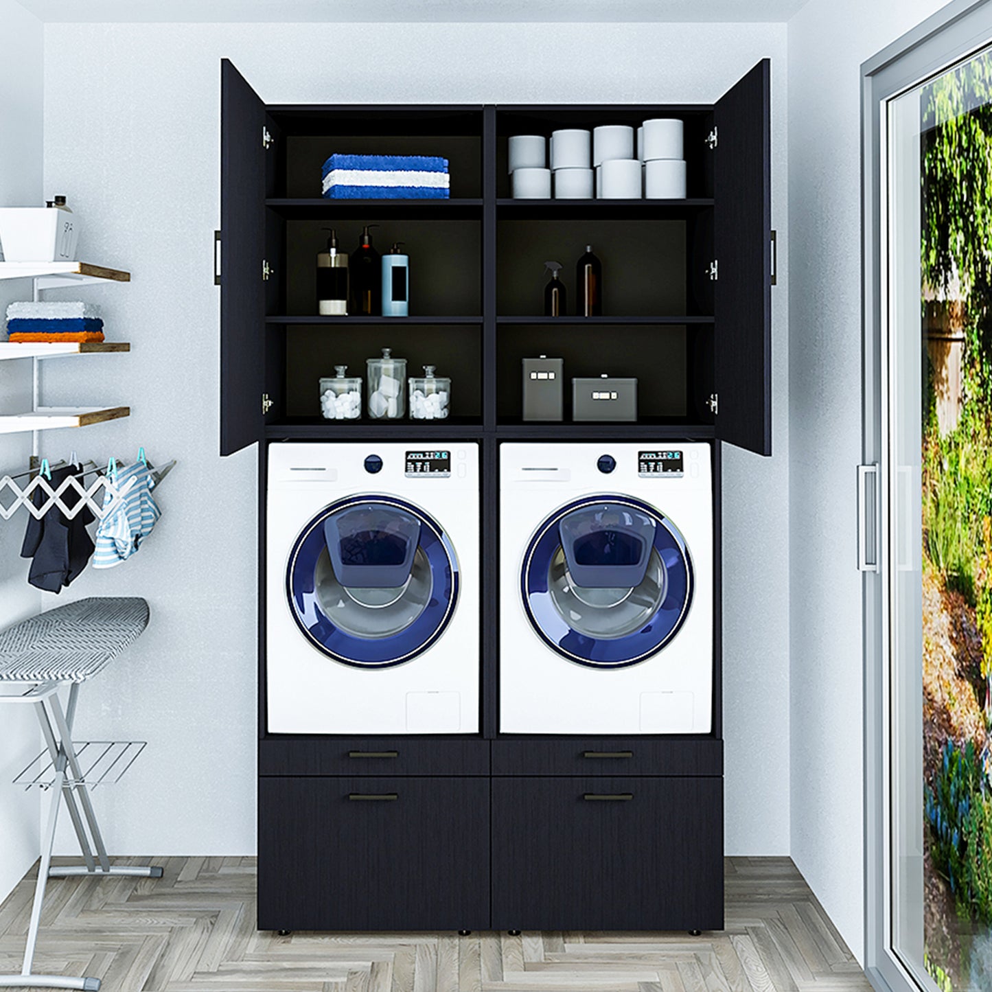 Roomart  Waschmachinen Doppelschrrank Überbauschrank (SERIE 2) - 2 Größenoptionen- HBT: 205 x 134 x 66,8 cm, HBT: 240 x 134 x 66,8 cm, in 3 Farben