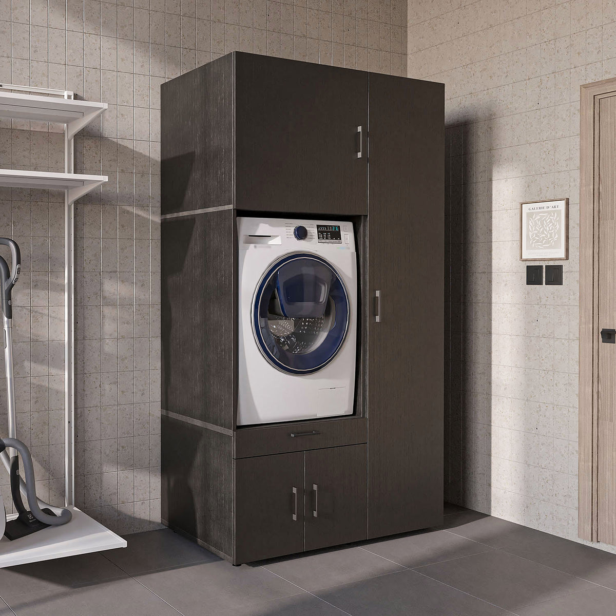 Roomart Waschmaschinenschrank SERIE 3 112 cm, Schwarz-Eiche, 205 cm hoch