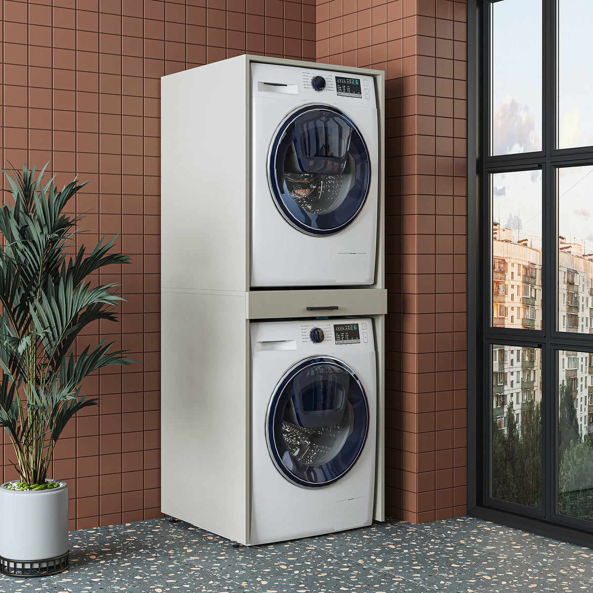 Roomart Waschmaschinenschrank DUO-I, 67 cm, für Waschmaschine und Trockner