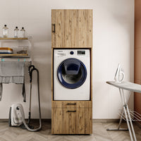 Roomart Waschmaschinenschrank mit Schrankaufsatz • mit Ausziehbrett • Weiß  • Schwarz eiche • Eiche