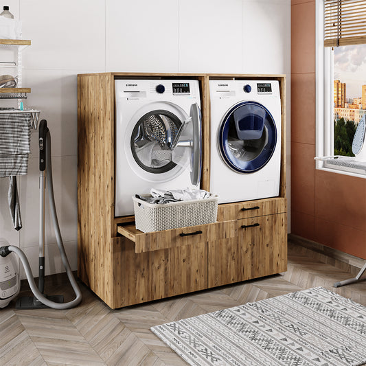 Roomart Waschmaschinenschrank - SERIE 3 –  134 cm breit, Doppelschrank Überbauschrank, mit Ausziehbrett, Waschturm für Waschmaschine & Trockner, in 3 Farben