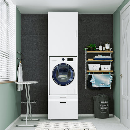 Roomart Waschmaschinenschrank mit Schrankaufsatz • mit Ausziehbrett • Weiß  • Schwarz eiche • Eiche