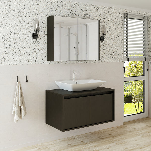 Roomart 3-teiliges Badmöbel-Set ATLANTIC, 85 cm, mit Aufsatzbecken und Spiegelschrank, in 5 Farben