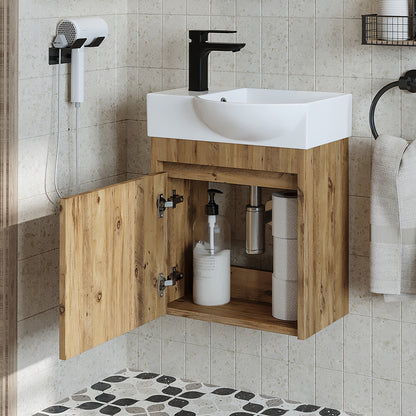 Roomart Waschtischunterschrank LEO mit Keramik-Waschbecken – Gäste-WC Badmöbel – Wasserhahn links