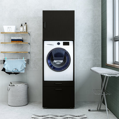 Roomart Waschmaschinenschrank mit Schrankaufsatz • mit Ausziehbrett • Weiß  • Schwarz eiche • Eiche