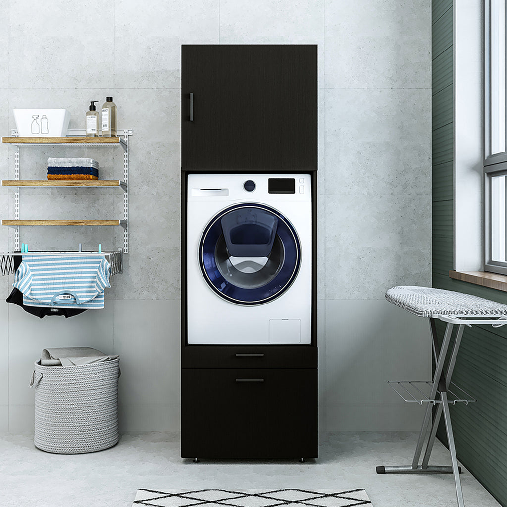 Roomart Waschmaschinenschrank mit Schrankaufsatz • mit Ausziehbrett • Weiß  • Schwarz eiche • Eiche