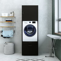 Roomart Waschmaschinenschrank mit Schrankaufsatz • mit Ausziehbrett • Weiß  • Schwarz eiche • Eiche