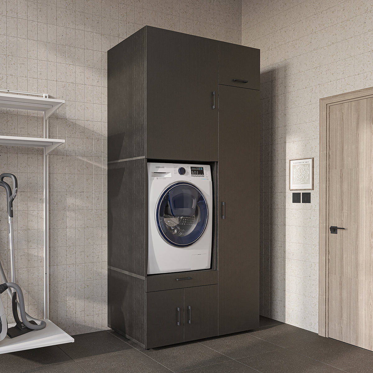 Roomart Waschmaschinenschrank SERIE 3 112 cm, Schwarz-Eiche, 240 cm hoch
