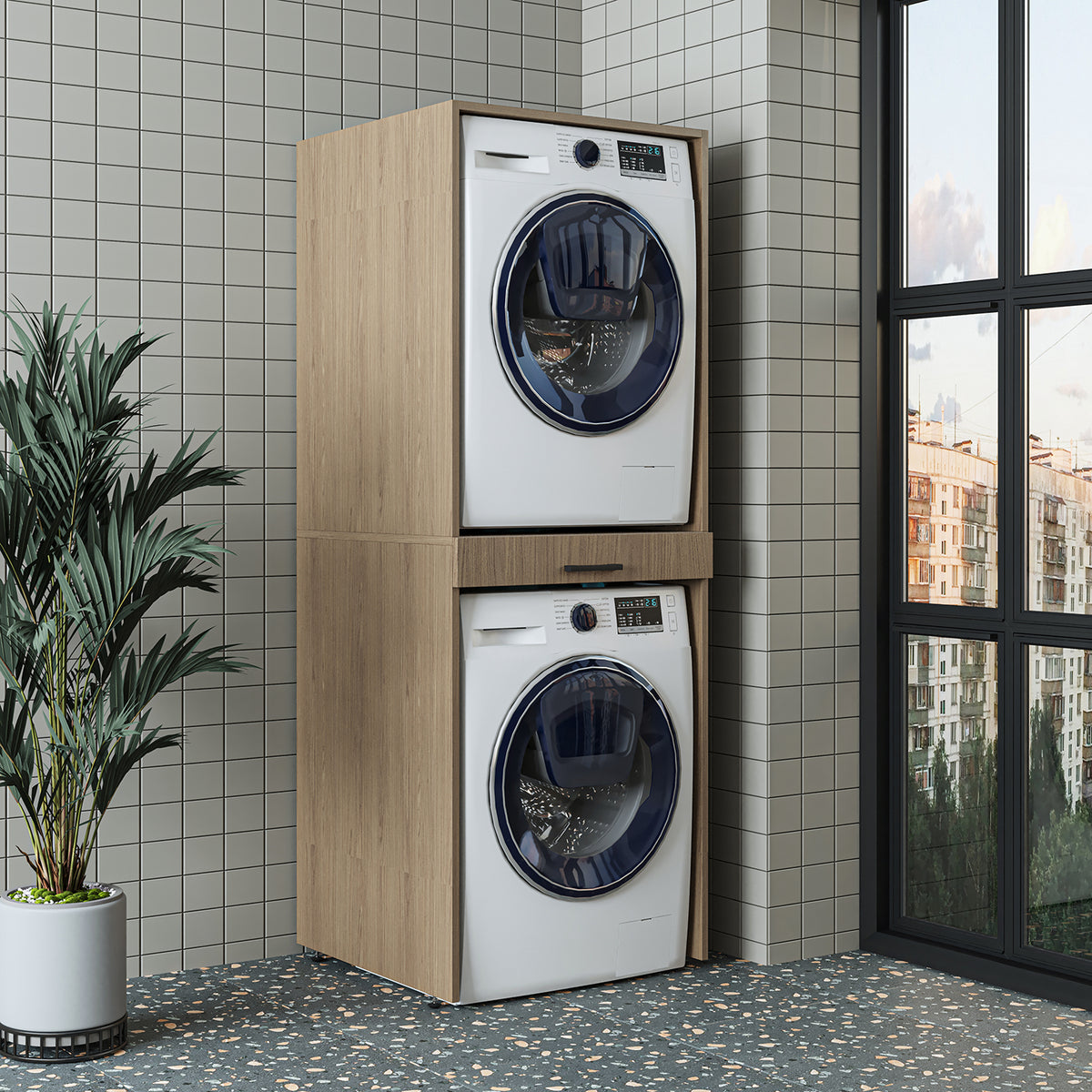Roomart Waschmaschinenschrank DUO-I, 67 cm, für Waschmaschine und Trockner