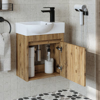Roomart Waschtischunterschrank LEO mit Keramik-Waschbecken – Gäste-WC Badmöbel – Wasserhahn rechts