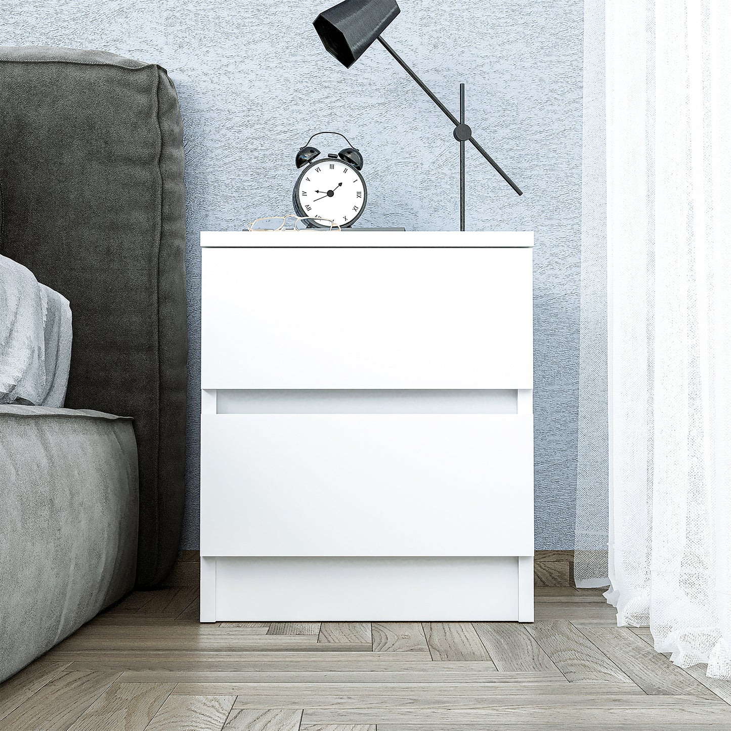 Roomart Komo Beistelltisch mit 2 Schubladen – 40 cm breit, 46,8 cm hoch – Nachttisch & Aufbewahrungstisch für Wohnzimmer, Schlafzimmer oder Büro – Modernes Design- Weiß