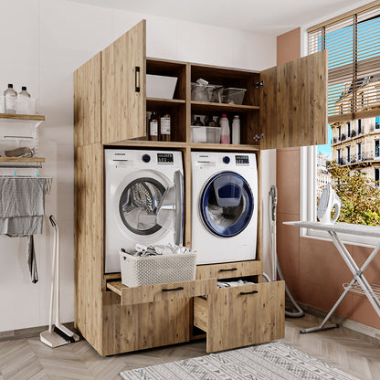 Roomart  Waschmachinen Doppelschrrank Überbauschrank (SERIE 2) - 2 Größenoptionen- HBT: 205 x 134 x 66,8 cm, HBT: 240 x 134 x 66,8 cm, in 3 Farben