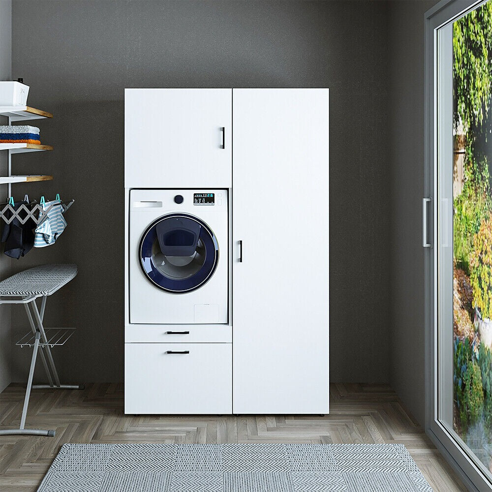 waschmaschinenschrank, waschmaschinenregal, waschturm, schrank, weiß, waschmaschinen, unterschrank, waschmaschine, trockner, haushaltsschrank, schränke, badschrank, hochschrank, badezimmer, waschmaschinenschränke, küche, überbauschrank, für, und, waschküche, möbel, regal, badkommode, badmöbel, mit, wäschekippe, cupboard