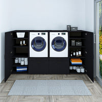 Roomart Waschmashinenshcrank für Trockner und Waschmaschine • Weiß • Schwarz eiche - schrank waschmaschine, bosch wtw875w0, waschmaschienenüberschrank, waschtowerschrank, wasserkistenregal, washing machine cabinet, wt47w5w0, washing machine heart, bodenwa