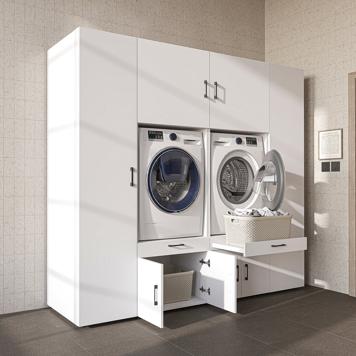 Roomart Waschmaschinenschrank SERIE 3 224 cm, Weiß, 205 cm hoch