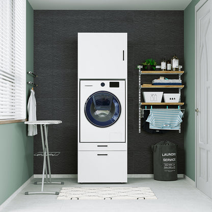 Roomart Waschmaschinenschrank mit Schrankaufsatz • mit Ausziehbrett • Weiß  • Schwarz eiche • Eiche